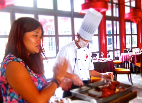 Carving a Peking Duck at Duck de Chine