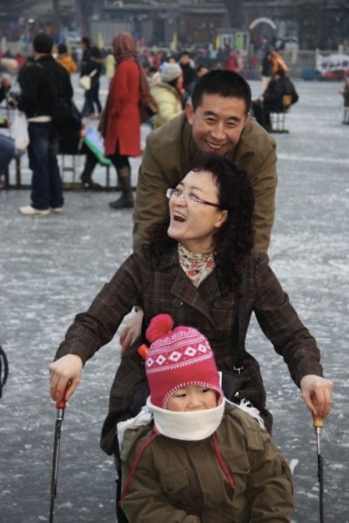 Ice biking on houhai lake in winter